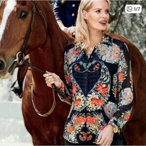 Cabi Amour Size Small 3072 Semi Sheer Button Front Shirt Floral